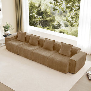 English Elm Streamlined Velvet Modular Sofa Four Seat Deep Cloud Foam French Piping Living Room Brown W3041S00375