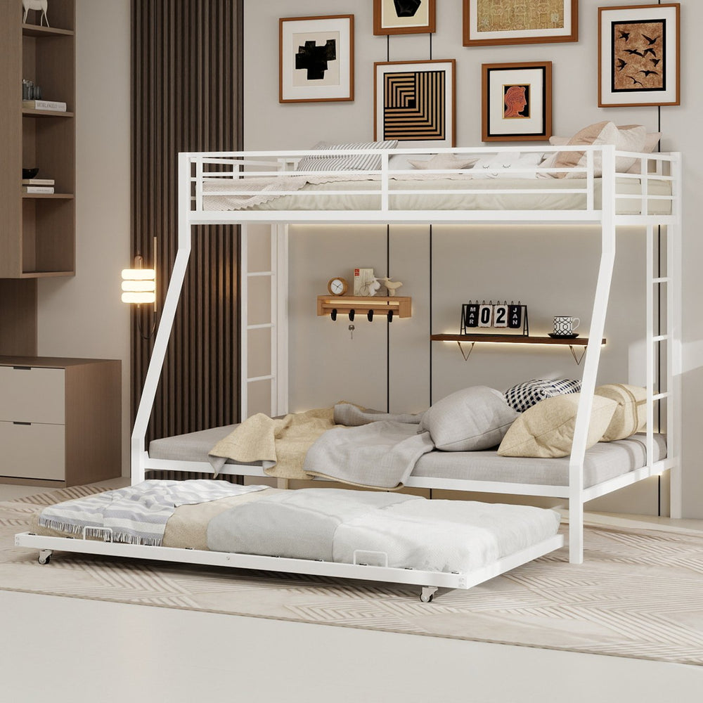 English Elm High Stability Square Tube Bunk Bed With Trundle & Ladder - Stylish Space-Saving Design For Homes W1935P360872