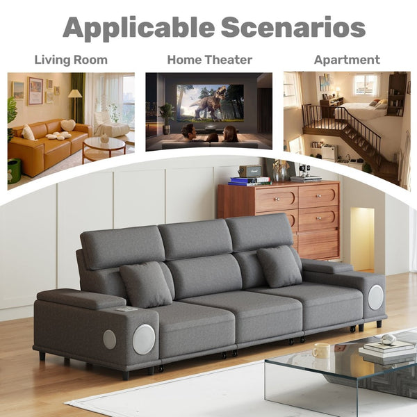 English Elm 3-seater Power Reclining Sofa with Bluetooth Speakers Wireless Charging Usb Living Room W3795S00015