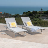 Christopher Knight Home® - Noble House - Salton Outdoor Grey Mesh Loungers With Dark Grey Aluminum Frame - Set Of 2