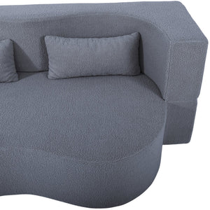 English Elm 2-in-1 Convertible Sofa Bed - Full Size Folding Loveseat with Plush Teddy Fabric, No Assembly Needed Grey W3163P322890