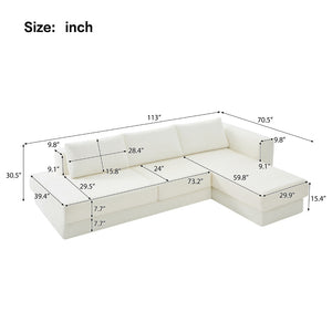 English Elm L-shaped Chenille Sectional Sofa with Deep Modular Seating and Layered Cushion Comfort Beige N763S000090A