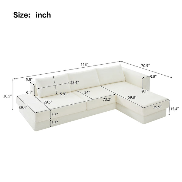 English Elm L-shaped Chenille Sectional Sofa with Deep Modular Seating and Layered Cushion Comfort Beige N763S000090A