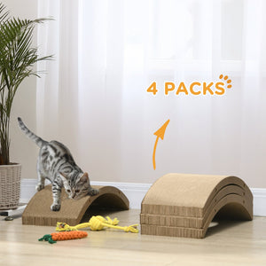English Elm PawHut Reversible Cat Scratching Board 4-Pack for Indoor Cats – Eco-Friendly Cardboard Pad, Durable Protects Furniture Brown W2225P217055