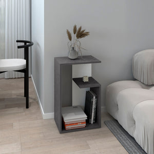 English Elm Side Table 25" H - Modern Dark Gray Accent With 2 Open Shelves For Stylish Storage & Display B097P296868-GIGA