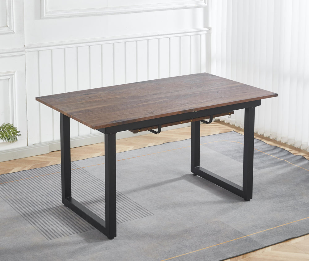 English Elm walnut Extendable Dining Table with Metal Legs — Space-Saving Modern MDF Top, Adjustable Length (55-71") W234P282511