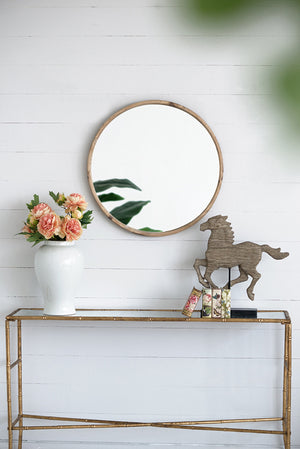 English Elm 19x3x19.5" Defiance Spirited Horse Accent Sculpture — Vintage Wood Finish, Mid-Gallop Western Mantle Statement Piece W2078P314944