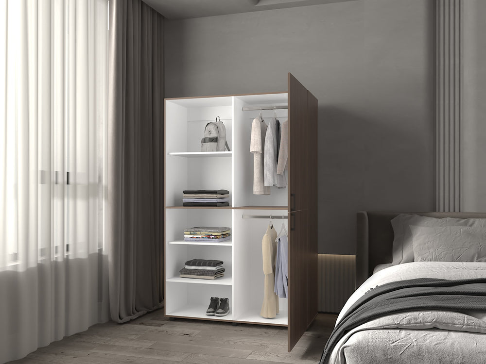 English Elm Tunica Milan Armoire in Beige Multi & White Finish – Durable Engineered Wood Wardrobe with Metal Rod (52.8"L) B092S00290