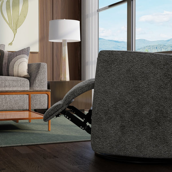 English Elm Global Swivel Recliner With Manual Footrest & Plush Pillows - Stylish Milan Graphite Comfort Seat B339P333960