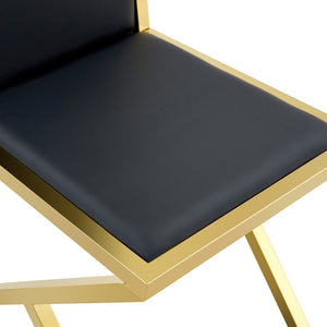 English Elm Table and 8 Chair Dining Set Tempered Glass Top with Gold Metal Framed Pu Seating Black+Gold,Transparent W1151S04771