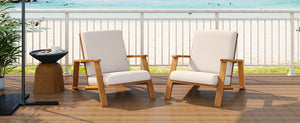English Elm Christopher Knight Home® - Patio Lounge Chairs Set Of 2 – Weather-Resistant Acacia Wood With Beige Cushions For Outdoor Comfort N779P291591T-2