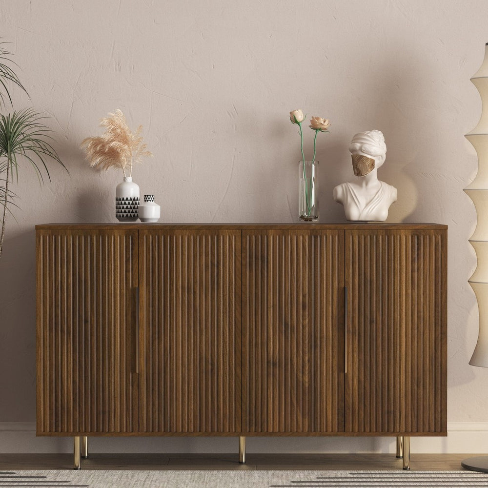 English Elm Wood Fluted Buffet Cabinet with Adjustable Shelves for Dining Room or Entryway W1321P356151