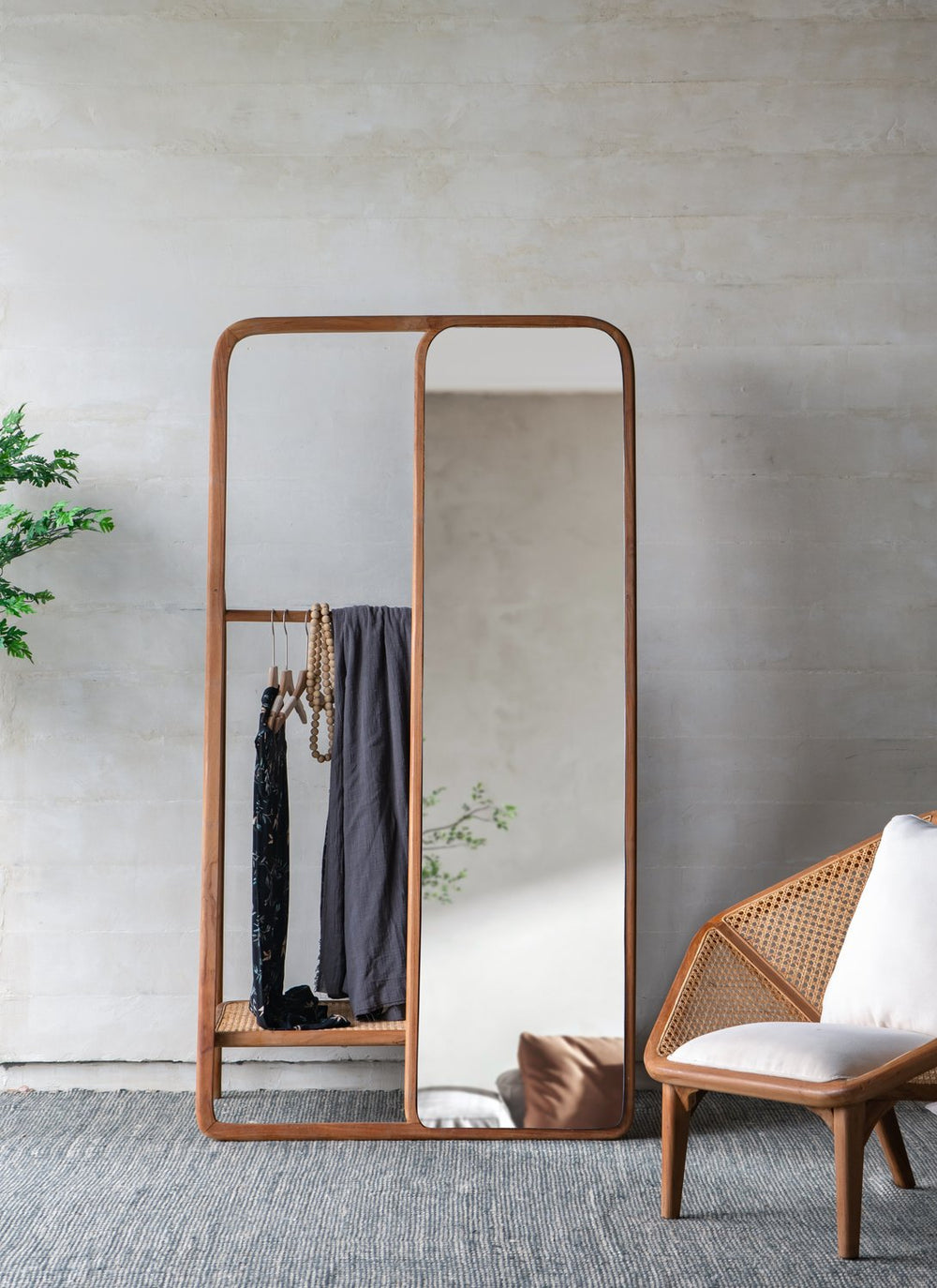 English Elm 38 Valet Mirror Stand 38 x23 x71.5" Clothes Hanger With Mirror — Tectona Modern Wardrobe Organizer, Full-Length Reflection and Hanging Storage for Bedroom and Entryway W2078P195970