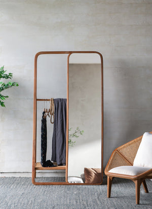 English Elm 38 Valet Mirror Stand 38 x23 x71.5" Clothes Hanger With Mirror — Tectona Modern Wardrobe Organizer, Full-Length Reflection and Hanging Storage for Bedroom and Entryway W2078P195970