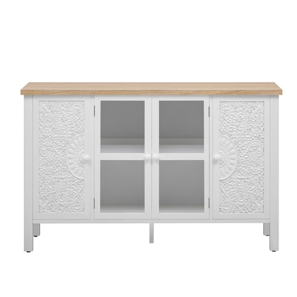 English Elm Vibe 47.2'' Retro Tv Stand For 43" Tvs - Stylish Media Console With Glass Doors & Secure Storage Solution N724P233371K-GIGA