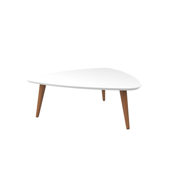 English Elm Utopia 34" Triangle Coffee Table in White – Lacquered Triangular Top, Solid Wood Splayed Legs, Durable Modern Accent Piece B365P398088