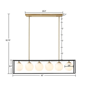 JLA Home INK+IVY - 6-Light Antique Brass Linear Chandelier with 6 Frosted Globe Shades — Industrial Vintage Glow for Dining II150-0122