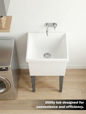 English Elm Bari Freestanding Plastic Utility Sink with Cabinet Storage for Laundry or Garage B200S00467
