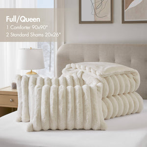 English Elm 3-Piece King Ultrasoft Faux Fur Comforter Set - Luxurious Velvet Reverse, Ivory & Cozy Design B035P408270