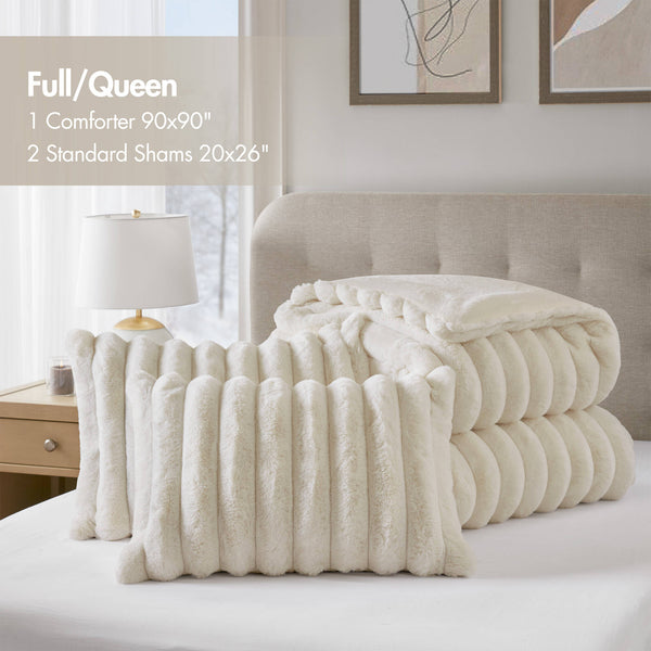 English Elm 3-Piece King Ultrasoft Faux Fur Comforter Set - Luxurious Velvet Reverse, Ivory & Cozy Design B035P408270