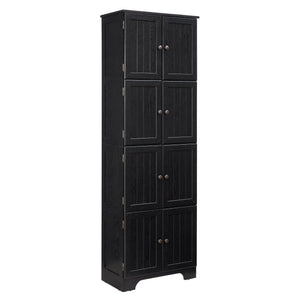 English Elm 72.4" Tall Storage Cabinet with 8 Doors and 4 Shelves, Elegant Oak Finish Freestanding Organizer for Entryway Black W1758P300141