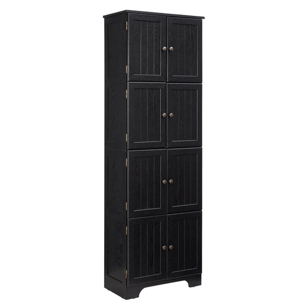 English Elm 72.4" Tall Storage Cabinet with 8 Doors and 4 Shelves, Elegant Oak Finish Freestanding Organizer for Entryway Black W1758P300141