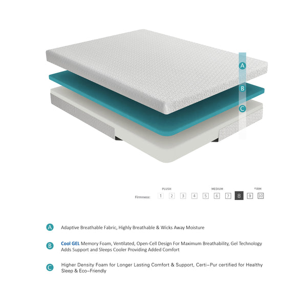 English Elm 8-inch Gel-Infused Memory Foam Queen Mattress with Tencel Cover, Firm Support, Breathable 8" B011P212252