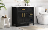 English Elm 36" Bathroom Vanity With Sink Top, Bathroom Vanity Cabinet With Two Doors and Three Drawers, Solid Wood , Mdf Boards ,One Package, Black