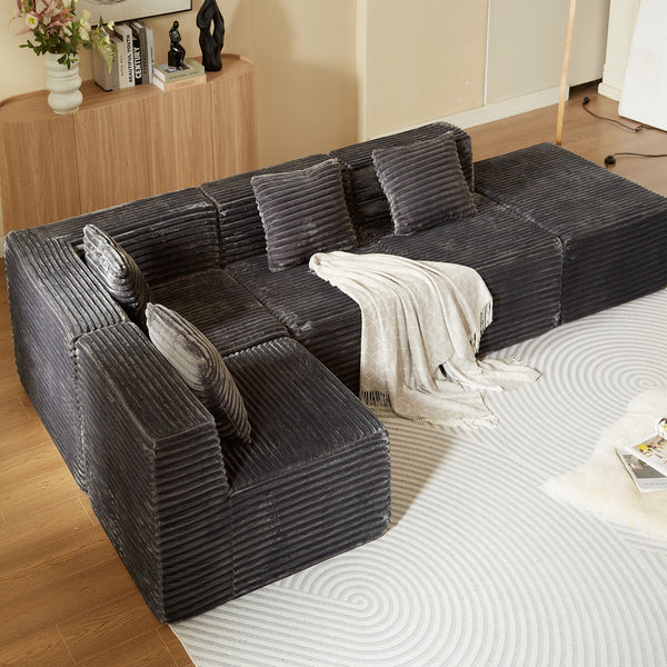 English Elm Modular Sectional Sofa - L-Shape Cloud Couch With Plush Corduroy, Memory Foam Comfort, Easy Setup W3434S00004