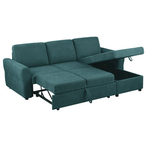 English Elm Kenna Teal Blue Sleeper Sectional with Storage Ottoman, Tufted Upholstery, Rounded Arms, Modern Comfort B062S01105