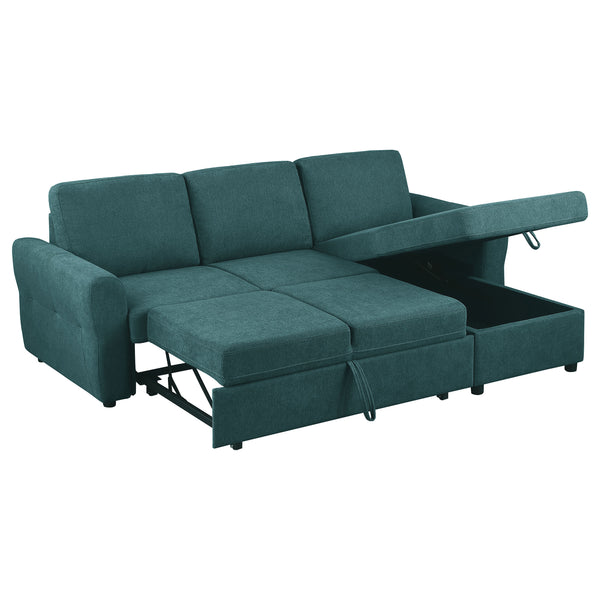 English Elm Kenna Teal Blue Sleeper Sectional with Storage Ottoman, Tufted Upholstery, Rounded Arms, Modern Comfort B062S01105