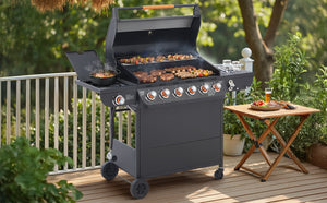 English Elm 6 Burner Propane Grill with Cast Iron Grates Side 72000 Btu Outdoor Patio W1820P341740