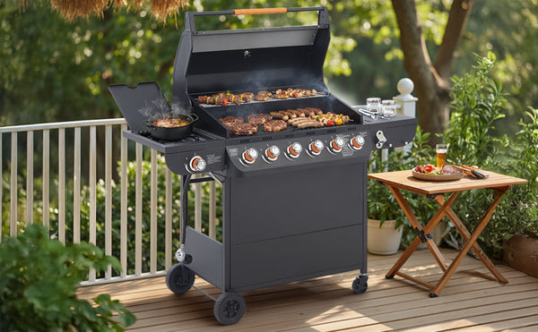 English Elm 6 Burner Propane Grill with Cast Iron Grates Side 72000 Btu Outdoor Patio W1820P341740