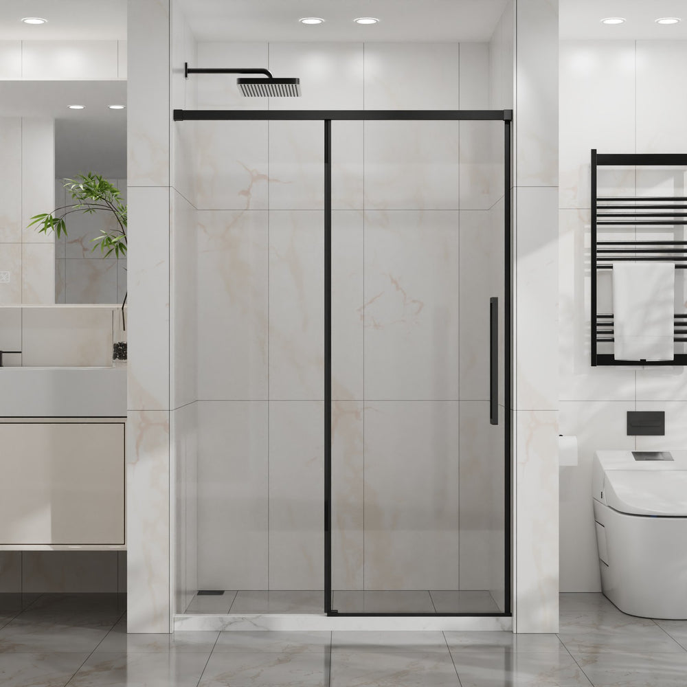 English Elm Goodyo 48" W X 72" H Sliding Shower Door - Modern Semi-Frameless Design With Easy-Clean Glass Finish D163118747