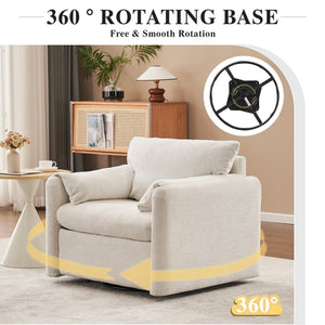 English Elm 001 Ivory White Swivel Accent Chair 360° Rotating Chenille Lounge Seat with High-Resilience Cushion, Ergonomic Reading Sofa for Living Room Office Bedroom 250LB Capacity W2636P231538
