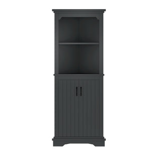English Elm Tall Corner Cabinet with Doors - Slim Black Storage Tower for Living Room, Bathroom, Kitchen, Office W1580P332942