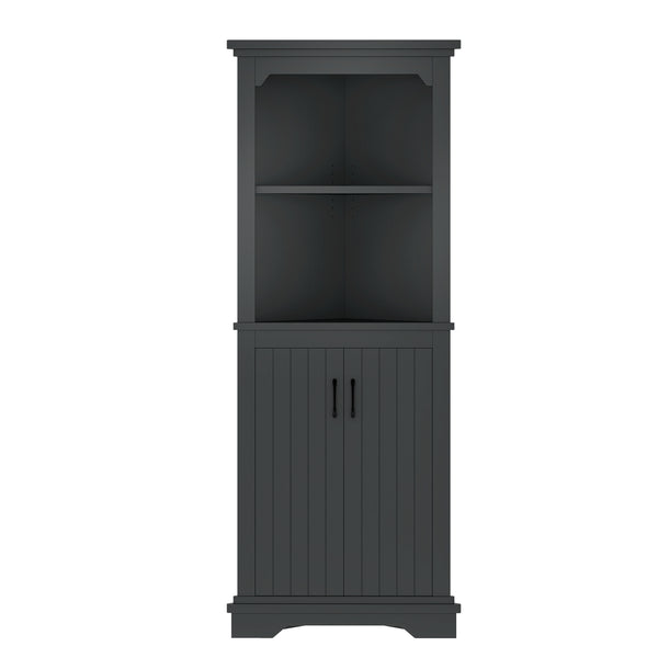 English Elm Tall Corner Cabinet with Doors - Slim Black Storage Tower for Living Room, Bathroom, Kitchen, Office W1580P332942