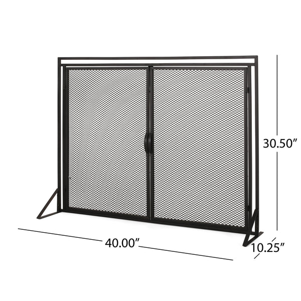 English Elm Christopher Knight Home® - FIREPLACE Samantha Iron Screen with Matte Finish, Handcrafted Mesh Guard, Dual Doors & Sleek Frame Black 67721.00