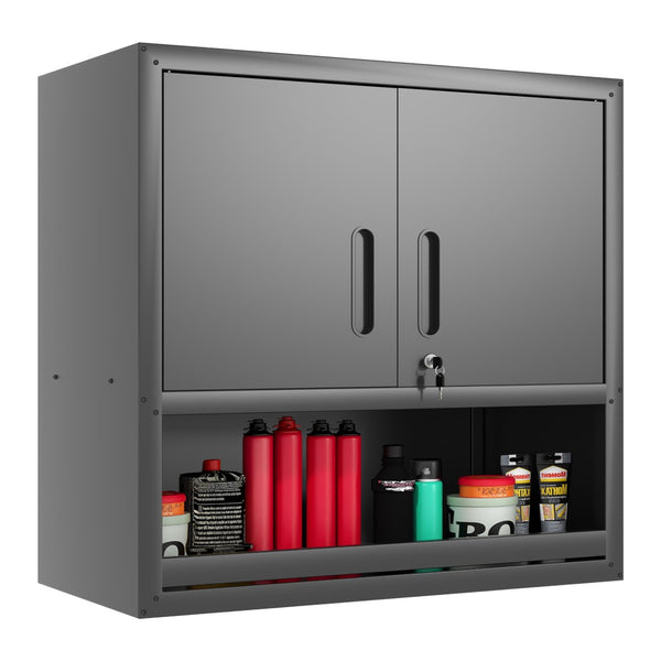 English Elm Metal Wall Mounted Steel Cabinet Locking Doors Open Drawer Garage Workshop Storage T2398P374169