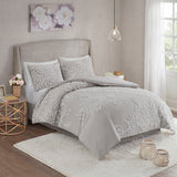 Madison Park Veronica Shabby Chic 3 Piece Tufted Cotton Chenille Floral Comforter Set MP10-6392 Warm Grey/White