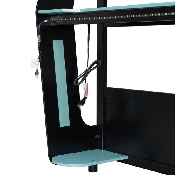 English Elm Full-size Gaming Loft Bed with Integrated Rgb Desk Usb Ports and Esports Frame Blue LT000239AAC