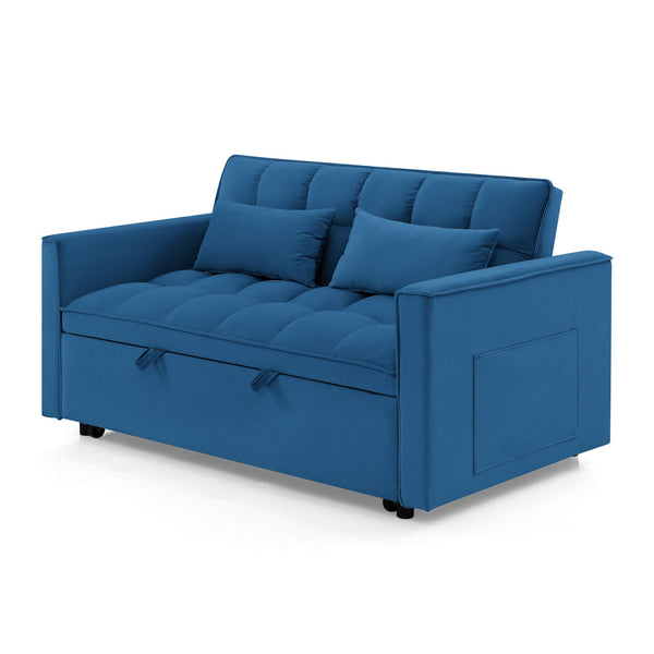 English Elm 54.33 Versatile foldable velvet sofa bed with tufted back, adjustable 3-position recline and durable wood frame Antique Blue W2353P252433