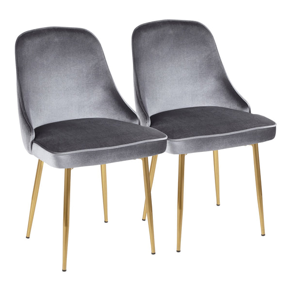 English Elm Marcel Velvet Dining Chair with Gold Tapered Legs — Glam Contemporary Upholstered Seat, Set of 2 Blue+Grey B202P223863