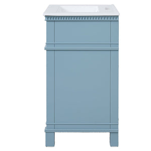 English Elm 24'' Carved Farmhouse Bathroom Vanity with Ceramic Sink Soft Close Storage Cabinet Indigo Blue N710P446530M