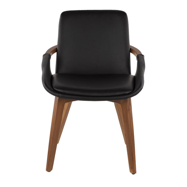 English Elm Cosmo Mid-Century Chair with Walnut Wood Arms & Faux Leather Upholstery — Stylish, Padded Comfort Black B202P223881