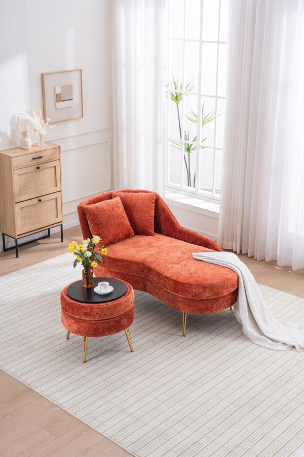 English Elm 58'' Chenille Chaise Lounge with Footstool Pocket Spring Comfort for Bedroom Living Room Red W2363S00088