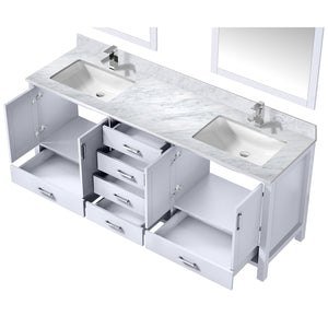 English Elm White Double Bath Vanity 80" W x 22" D with Carrara Marble Top, Chrome Faucet, 30" Mirrors, Durable Finish B2731S01054