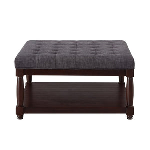 English Elm Large Square Tufted Ottoman with Wood Shelf Upholstered Footrest for Living Room Dark Gray W2186P204186