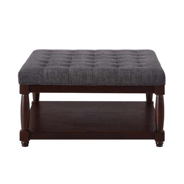 English Elm Large Square Tufted Ottoman with Wood Shelf Upholstered Footrest for Living Room Dark Gray W2186P204186
