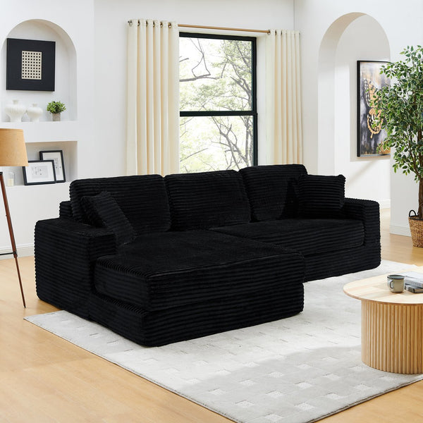 English Elm Left modular sectional sofa with convertible bed, space-saving L-shape, plush flannelette, foam-filled comfort perfect for guests and compact living rooms Black W487S00296